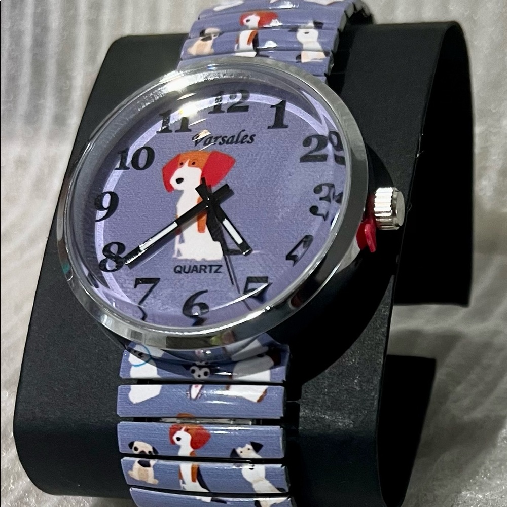 Cute Dogs Watch Colorful Dog Lavender Quartz Fun Stretch Band